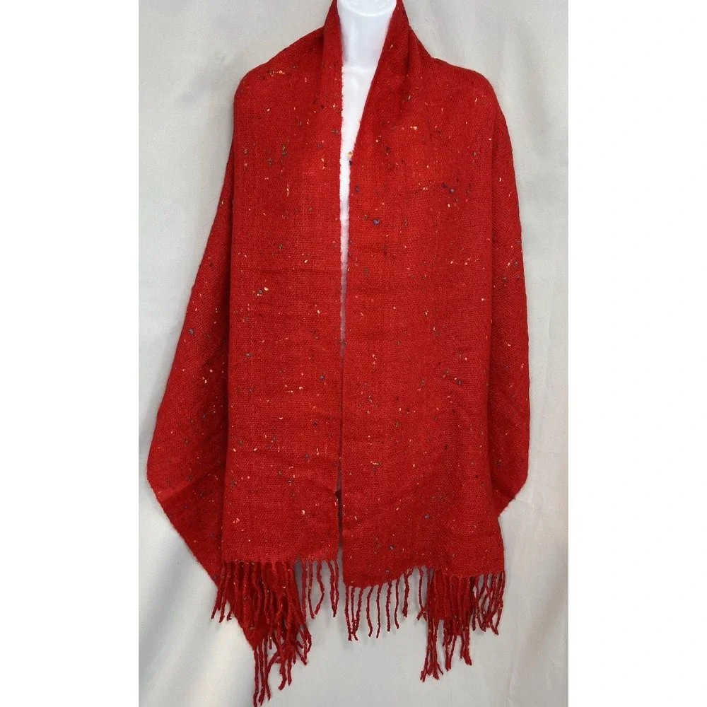 100% Cashmere Wrap Scarf Hand Tailored Made In Germany Red Confeti 82